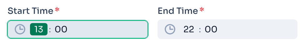 Start Time and End Time boxes with the hour part selected